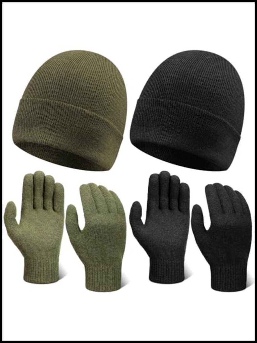 Wool Beanie Gloves Set 2 Pack Woven Tactical Stretch Winter Warm